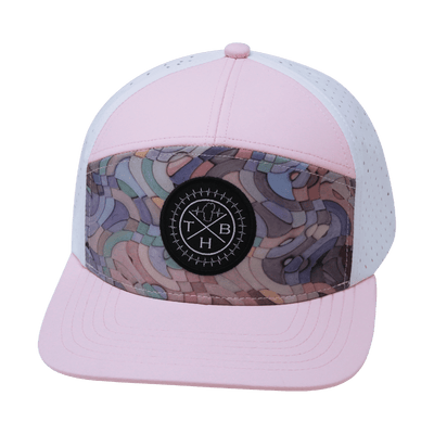 Color Vibes Hat, Flat Bill, Snapback Hat, Mosaic Curves, Light Pink, White, Mens Hat, Womens Hat, Front Picture