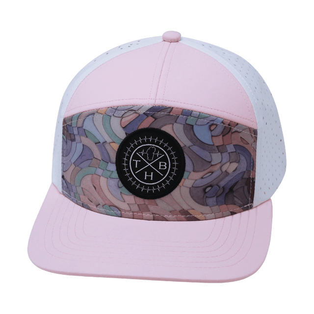 Color Vibes Hat, Flat Bill, Snapback Hat, Mosaic Curves, Light Pink, White, Mens Hat, Womens Hat, Front Picture