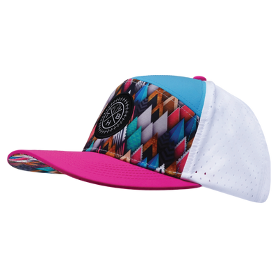 Color Vibes Hat, Flat Bill, Snapback Hat, Neon Peaks, Neon Pink, Neon Green Blue, White, Mens Hat, Womens Hat, Side Picture