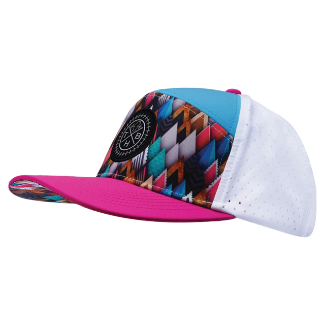 Color Vibes Hat, Flat Bill, Snapback Hat, Neon Peaks, Neon Pink, Neon Green Blue, White, Mens Hat, Womens Hat, Side Picture