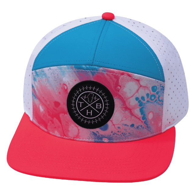 Color Vibes Hat, Flat Bill, Snapback Hat, Pixi Dust, Neon Peach, Neon Blue, White, Mens Hat, Womens Hat, Front Picture