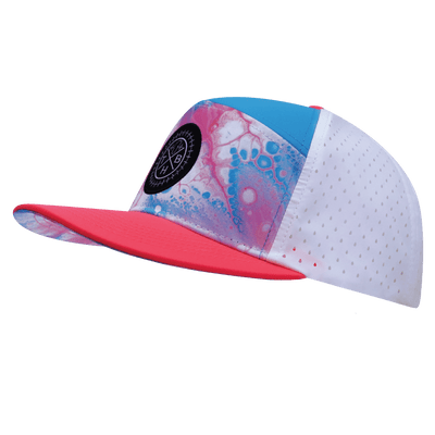 Color Vibes Hat, Flat Bill, Snapback Hat, Pixi Dust, Neon Peach, Neon Blue, White, Mens Hat, Womens Hat, Side Picture