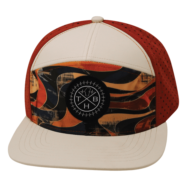 Color Vibes Hat, Flat Bill, Snapback Hat, Rustic River, Cream, Red Rock, Mens Hat, Womens Hat, Front Picture