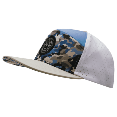 Color Vibes Hat, Flat Bill, Snapback Hat, Sky Camo, Cream, Baby Blue, White, Mens Hat, Womens Hat, Side Picture