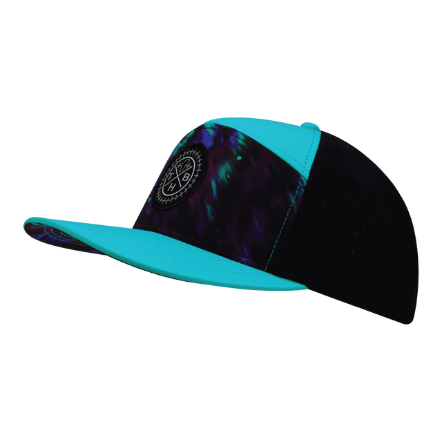 Color Vibes Hat, Flat Bill, Snapback Hat, Space Dust, Neon Green Blue, Black, Mens Hat, Womens Hat, Side Picture