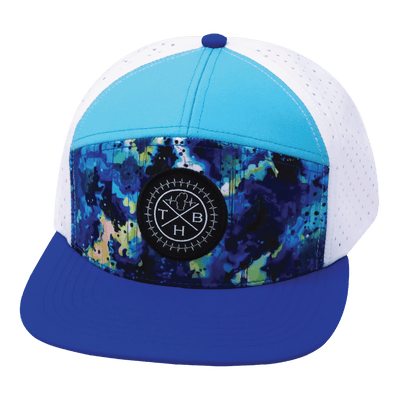 Color Vibes Hat, Flat Bill, Snapback Hat, Starry Bright, Blue, Neon Green Blue, White, Mens Hat, Womens Hat, Front Picture