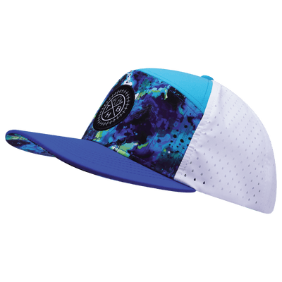 Color Vibes Hat, Flat Bill, Snapback Hat, Starry Bright, Blue, Neon Green Blue, White, Mens Hat, Womens Hat, Side Picture