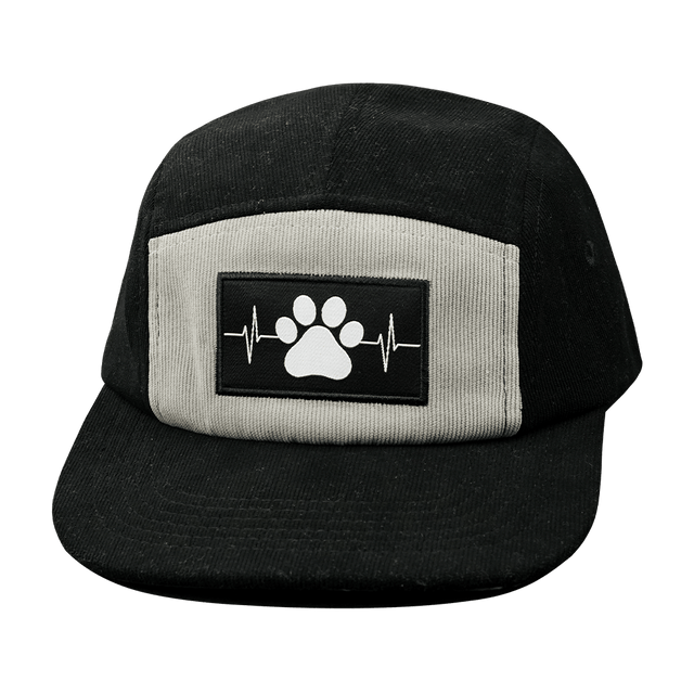 Dog Hat, 5 Panel Hat, Snapback, Corduroy, Black, Gray, Mens Hat, Womens Hat, Front Picture