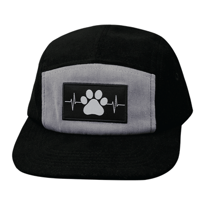 Dog Hat, 5 Panel Hat, Snapback, Corduroy, Black, Gray, Mens Hat, Womens Hat, Front Picture