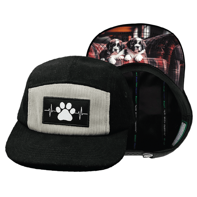Dog Hat, 5 Panel Hat, Snapback, Corduroy, Black, Gray, Mens Hat, Womens Hat, Main Picture