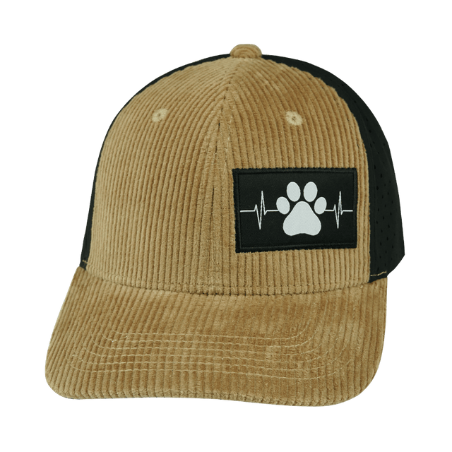 Dog Hat, Baseball Hat, Snapback Hat, Corduroy, Tan, Black, Mens Hat, Womens Hat, Front Picture
