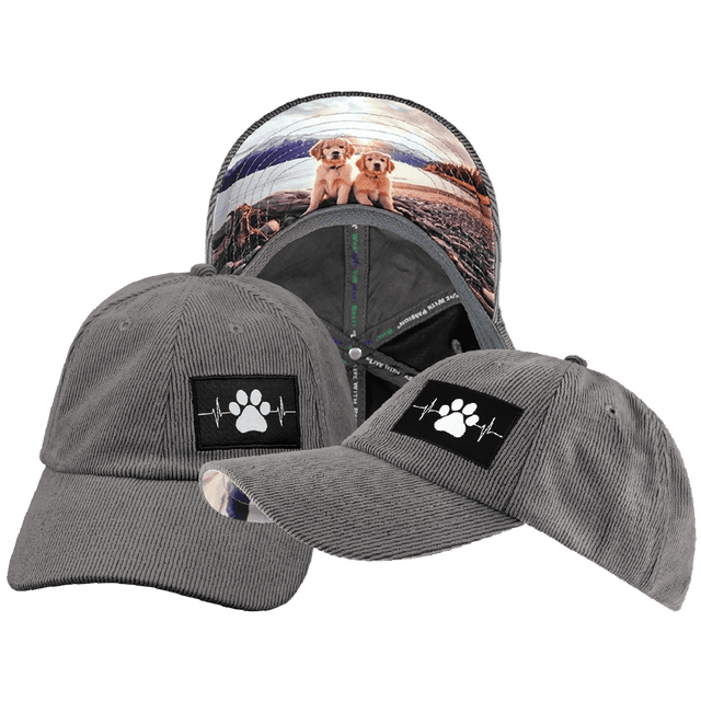 Dog Hat, Dad Hat, Snapback, Corduroy, Charcoal, Mens Hat, Womens Hat, Main Picture