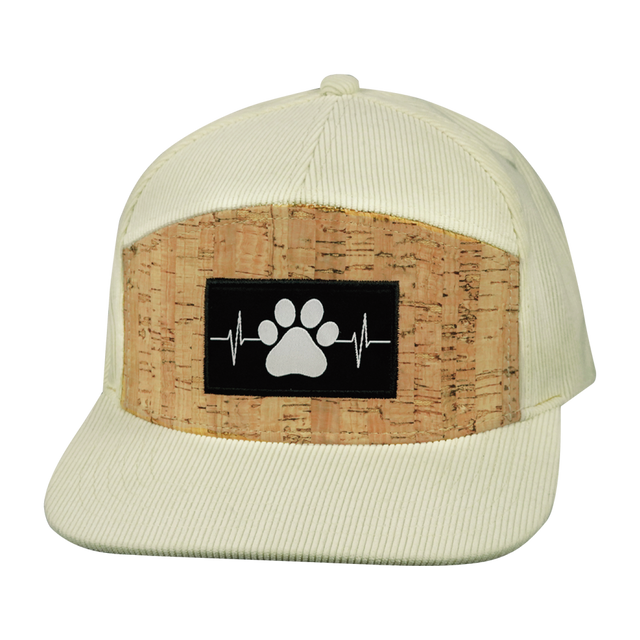 Dog Hat, Flat Bill, Snapback Hat, Corduroy, Cork, Cream, Mens Hat, Womens Hat, Front Picture