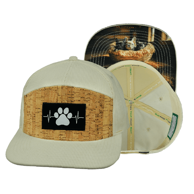 Dog Hat, Flat Bill, Snapback Hat, Corduroy, Cork, Cream, Mens Hat, Womens Hat, Main Picture