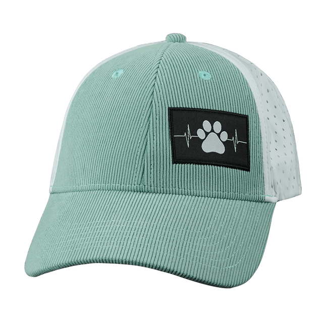 Dog Hat, Low Profile, Ponytail, Snapback Hat, Corduroy, Mint, White, Mens Hat, Womens Hat, Front Picture
