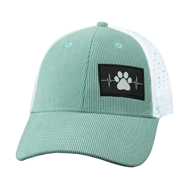 Dog Hat, Low Profile, Ponytail, Snapback Hat, Corduroy, Mint, White, Mens Hat, Womens Hat, Front Picture