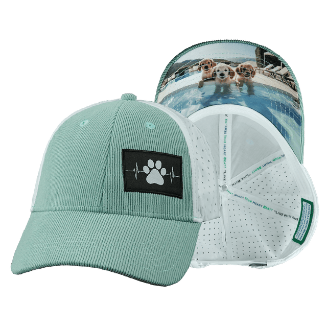 Dog Hat, Low Profile, Ponytail, Snapback Hat, Corduroy, Mint, White, Mens Hat, Womens Hat, Main Picture