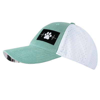Dog Hat, Low Profile, Ponytail, Snapback Hat, Corduroy, Mint, White, Mens Hat, Womens Hat, Side Picture