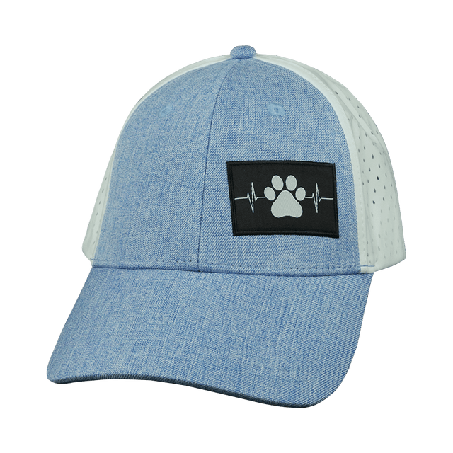 Dog Hat, Low Profile, Ponytail, Snapback Hat, Light Blue, White, Mens Hat, Womens Hat, Front Picture