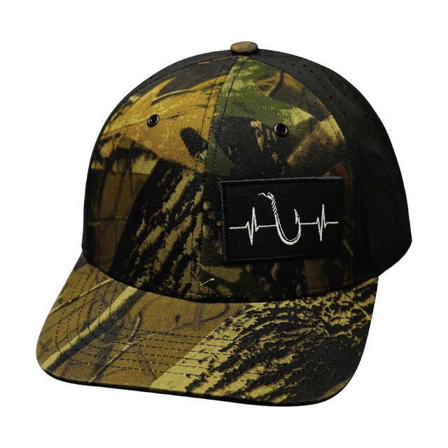 Fishing Hat, Baseball Hat, Snapback Hat, Tan Tree Camo, Black, Mens Hat, Womens Hat, Front Picture