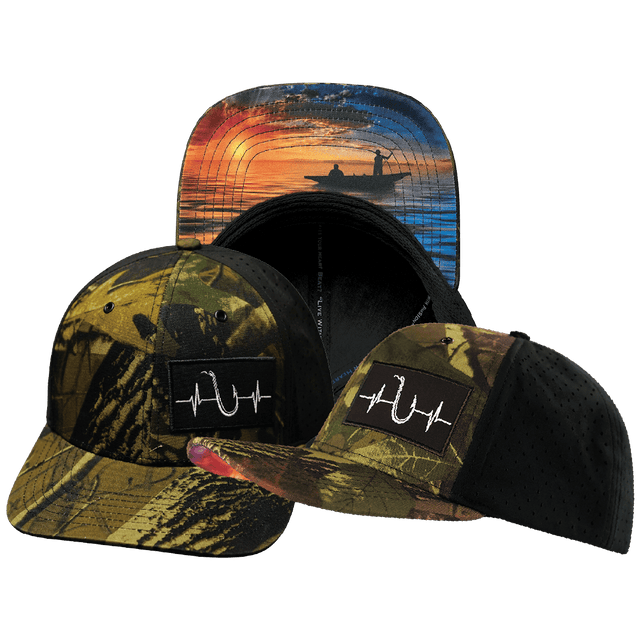 Fishing Hat, Baseball Hat, Snapback Hat, Tan Tree Camo, Black, Mens Hat, Womens Hat, Main Picture
