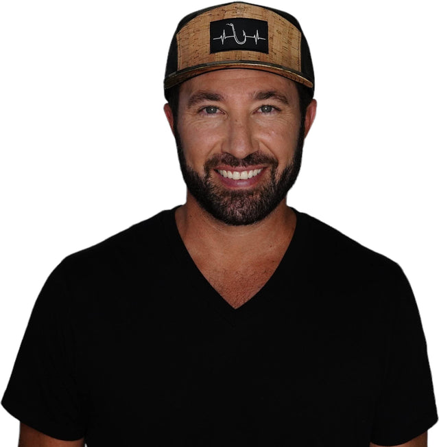 Fishing Hat, Flat Bill, Snapback Hat, Cork, Tan Camo, Mens Hat, Womens Hat, Man in Hat Picture