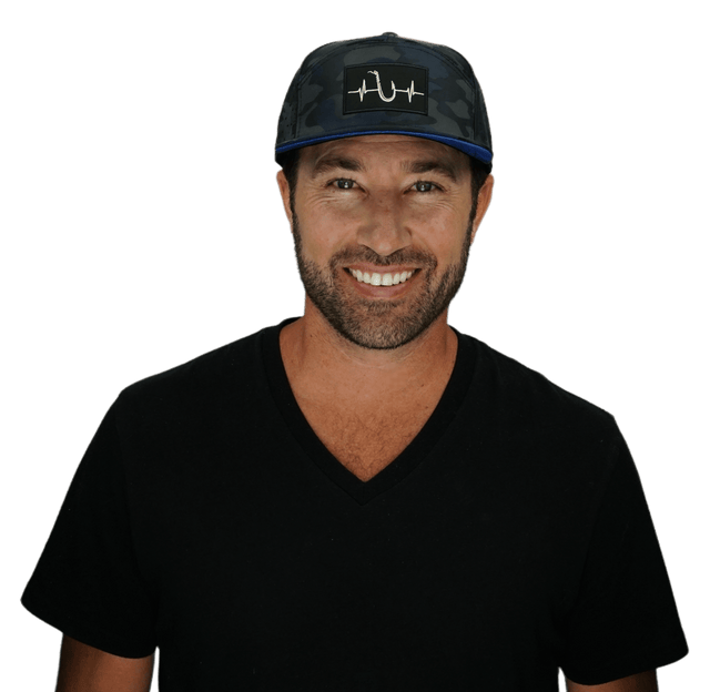 Fishing Hat, Flat Bill, Snapback Hat, Navy Camo, Mens Hat, Womens Hat, Man in Hat Picture