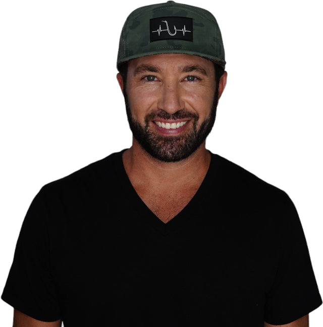 Fishing Hat, Flat Bill, Snapback Hat, Soft Teal Camo, Mens Hat, Womens Hat, Man in Hat Picture