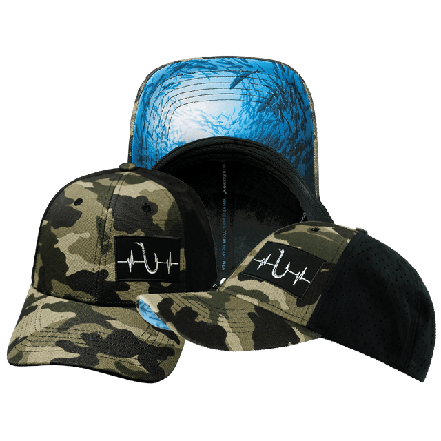 Fishing Hat, Low Profile, Ponytail, Snapback Hat, Light Camo, Black, Mens Hat, Womens Hat, Main Picture