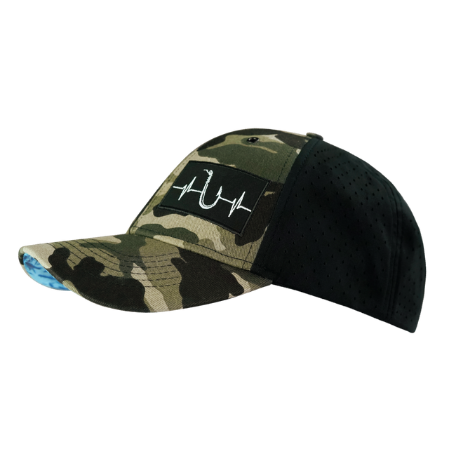 Fishing Hat, Low Profile, Ponytail, Snapback Hat, Light Camo, Black, Mens Hat, Womens Hat, Side Picture