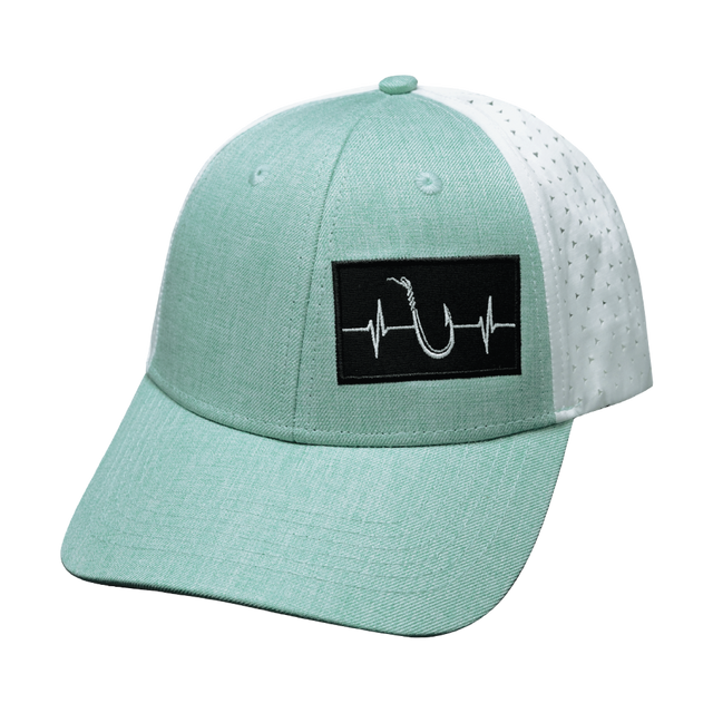 Fishing Hat, Low Profile, Ponytail, Snapback Hat, Teal, White, Mens Hat, Womens Hat, Front Picture