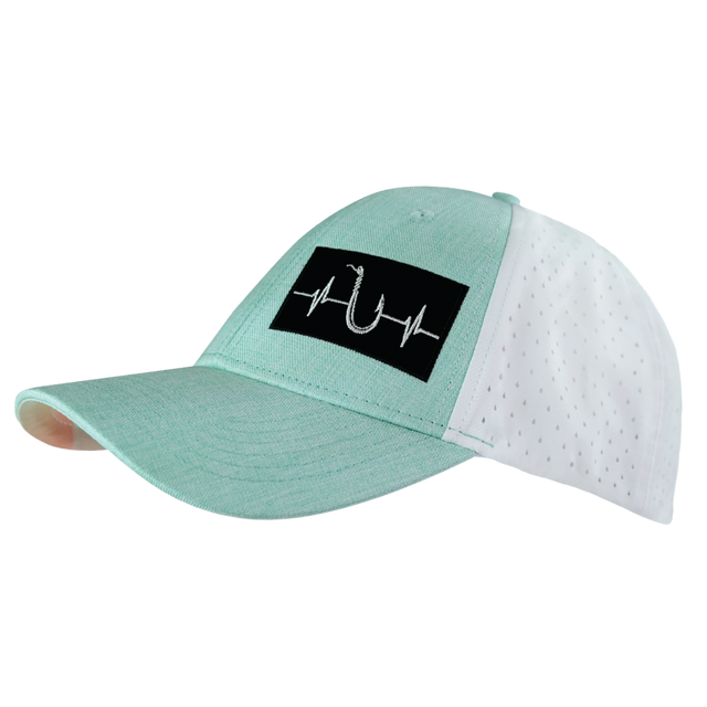 Fishing Hat, Low Profile, Ponytail, Snapback Hat, Teal, White, Mens Hat, Womens Hat, Side Picture