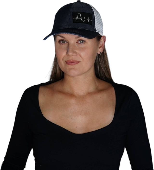 Fishing Hat, Low Profile, , Snapback Hat, Ocean Blue, White, Mens Hat, Womens Hat, Woman In Hat Picture