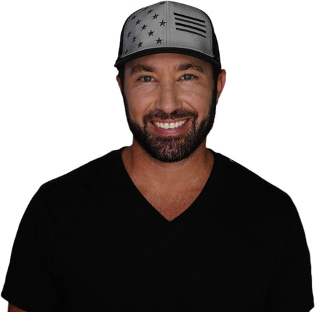 Flag Hat, Baseball Hat, Snapback Hat, Black, Gray,  Mens Hat, Womens Hat, Man in Hat Picture