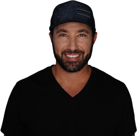 Flag Hat, Baseball Hat, Snapback Hat, Black, Ocean Blue,  Mens Hat, Womens Hat, Man In Hat Picture