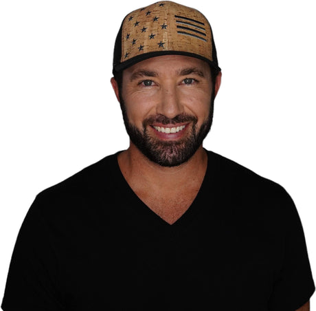 Flag Hat, Baseball Hat, Snapback Hat, Cork, Black, Mens Hat, Womens Hat, Man in Hat Picture