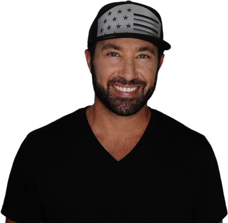 Flag Hat, Flat Bill, Snapback Hat, Black, Gray, Mens Hat, Womens Hat, Main in Hat Picture