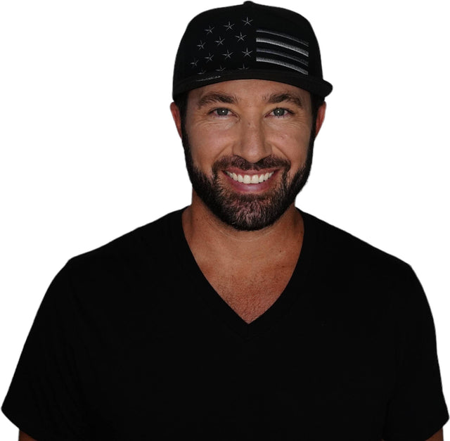 Flag Hat, Flat Bill, Snapback Hat, Black, Mens Hat, Womens Hat, Man in Hat Picture