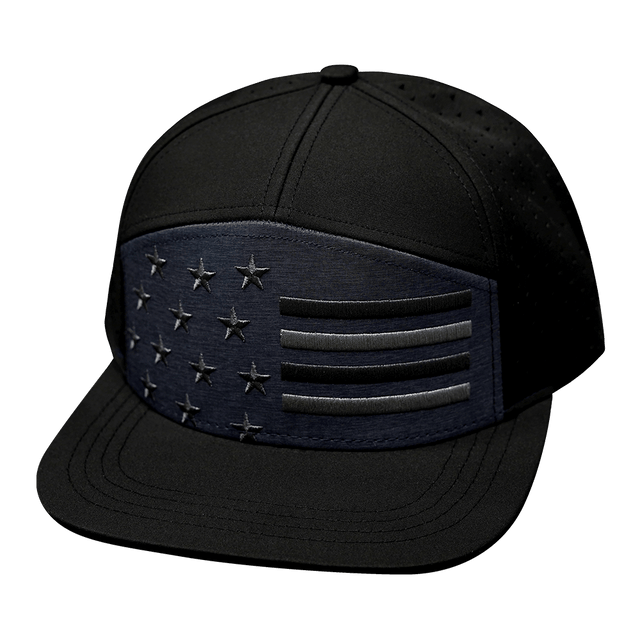 Flag Hat, Flat Bill, Snapback Hat, Black, Ocean Blue, Mens Hat, Womens Hat, Front Picture