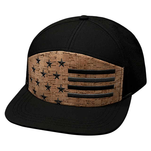 Flag Hat, Flat Bill, Snapback Hat, Cork, Black, Mens Hat, Womens Hat, Front Picture