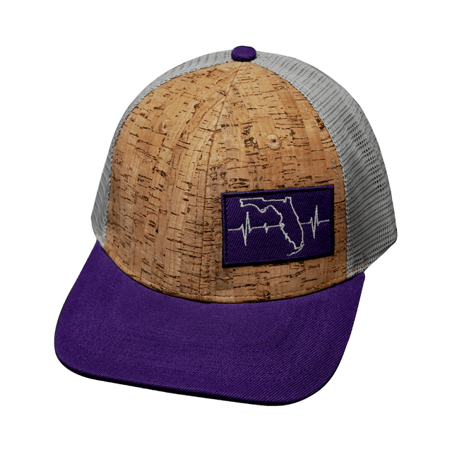 Florida Hat, Baseball Hat, Snapback Hat, Cork, Purple, Gray, Mens Hat, Womens Hat, Front Picture