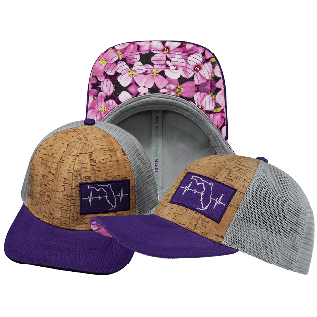 Florida Hat, Baseball Hat, Snapback Hat, Cork, Purple, Gray, Mens Hat, Womens Hat, Main Picture