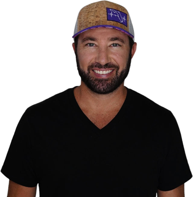 Florida Hat, Baseball Hat, Snapback Hat, Cork, Purple, Gray, Mens Hat, Womens Hat, Man in Hat Picture