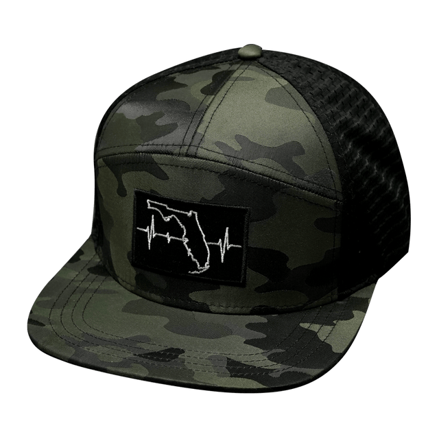 Florida Hat, Flat Bill, Snapback Hat, Green Camo, Black, Mens Hat, Womens Hat, Front Picture