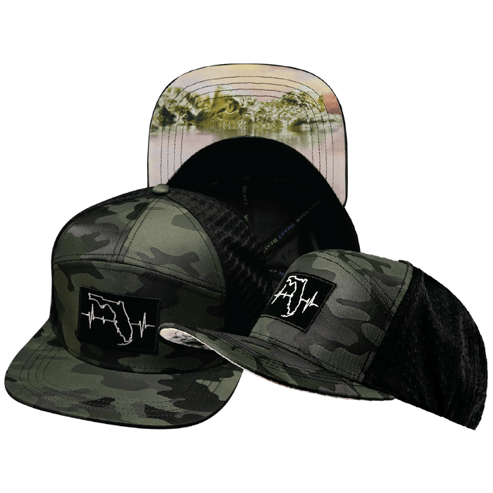 Florida Hat — Flat Bill, Green Camo / Black, Jersey Mesh