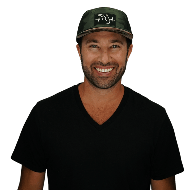 Florida Hat, Flat Bill, Snapback Hat, Green Camo, Black, Mens Hat, Womens Hat, Man in Hat Picture