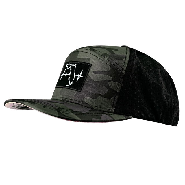 Florida Hat, Flat Bill, Snapback Hat, Green Camo, Black, Mens Hat, Womens Hat, Side Picture