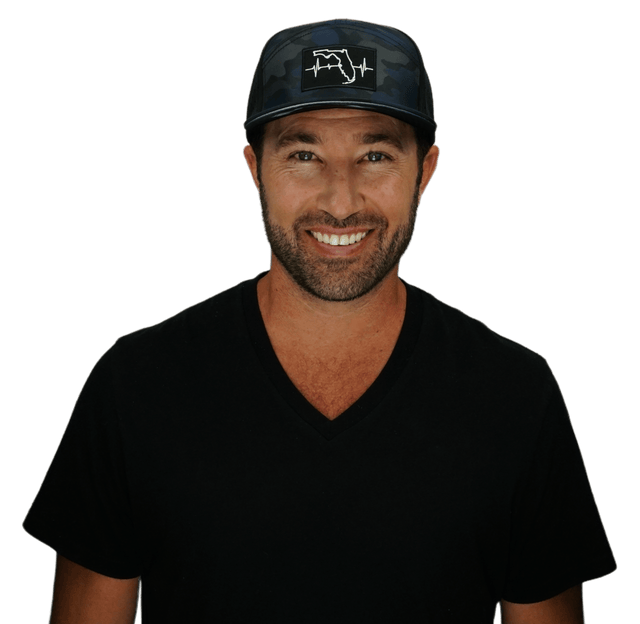 Florida Hat, Flat Bill, Snapback Hat, Navy Camo, Black, Mens Hat, Womens Hat, Man in Hat Picture