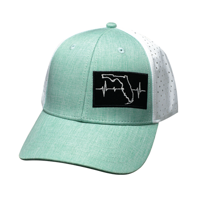 Florida Hat, Low Profile, Ponytail, Snapback Hat, Teal, White, Mens Hat, Womens Hat, Front Picture