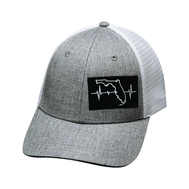 Florida Hat, Low Profile, Snapback Hat, Heather Gray, White, Mens Hat, Womens Hat, Front Picture